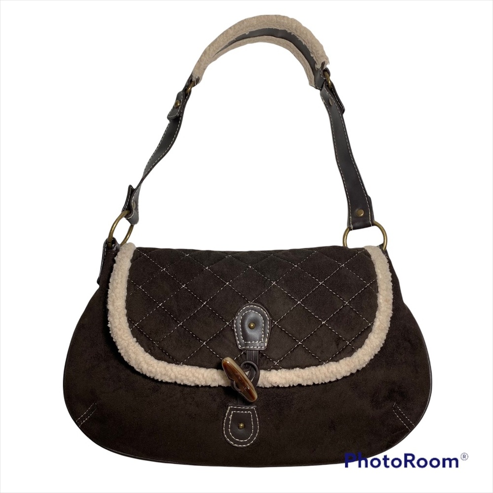 Brown suede shoulder bag with Sherpa trim